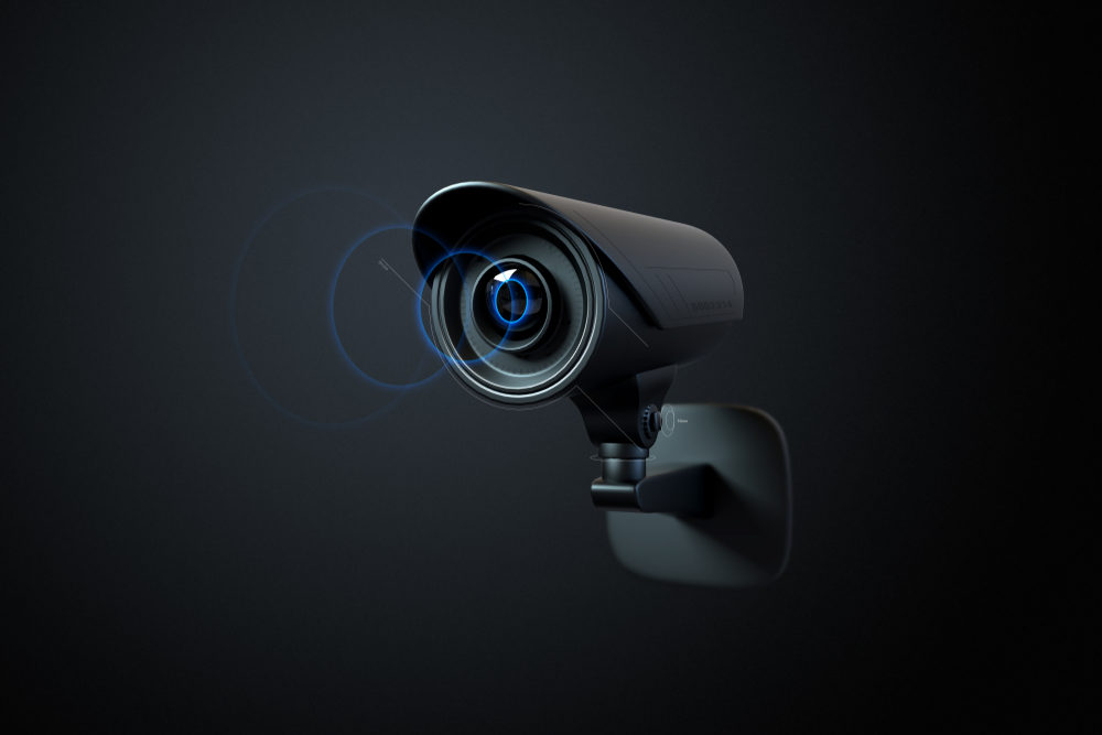 Security camera attached to wall