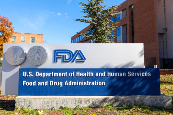 Exterior view of the sign at the headquarters of the US Food and Drug Administration