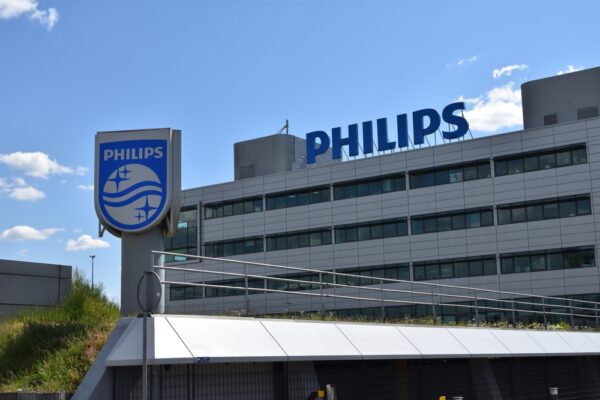 Philips signage, emblem, and logo at Philips office building in warsaw poland.