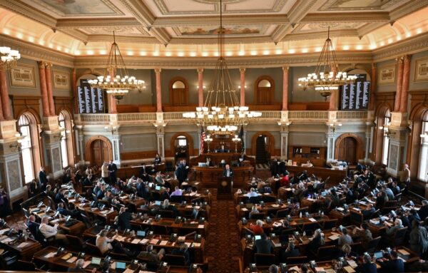 The Kansas State house chambers during a debate and then vote on a bill