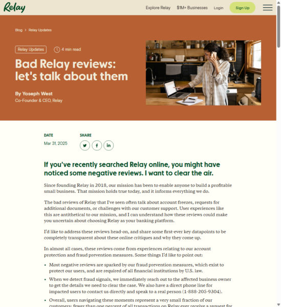 Screenshot of Bad Relay Reviews Original Post