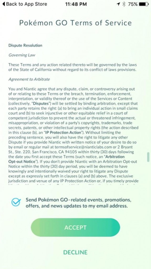 Pokemon go - Arbitration